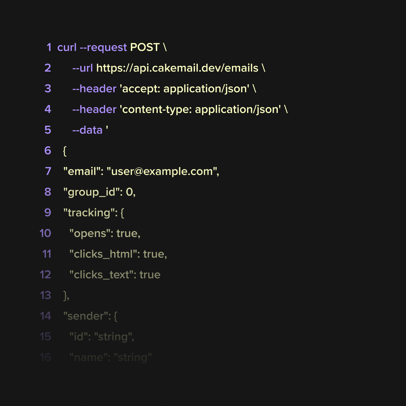 Un exemple de requête API vers Cakemail.