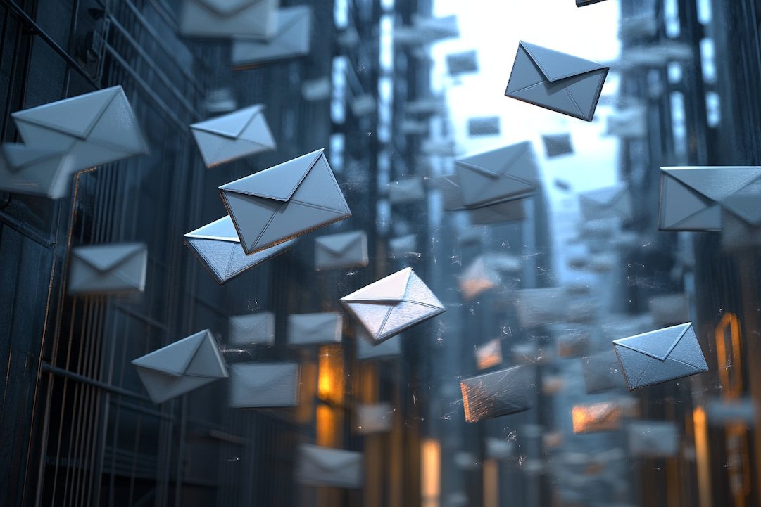 Enveloppes volant dans une ville
