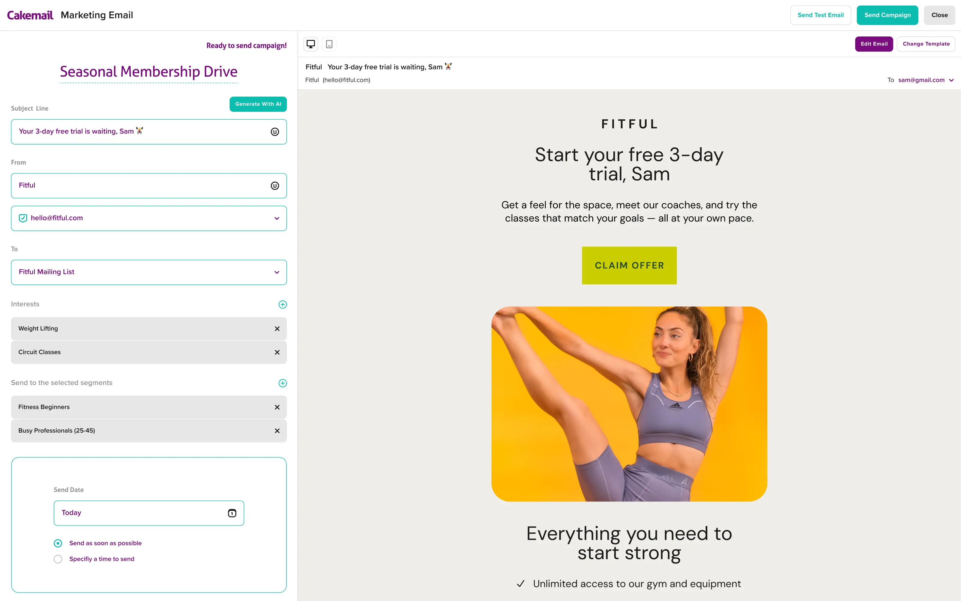 Un e-mail marketing créé dans Cakemail.