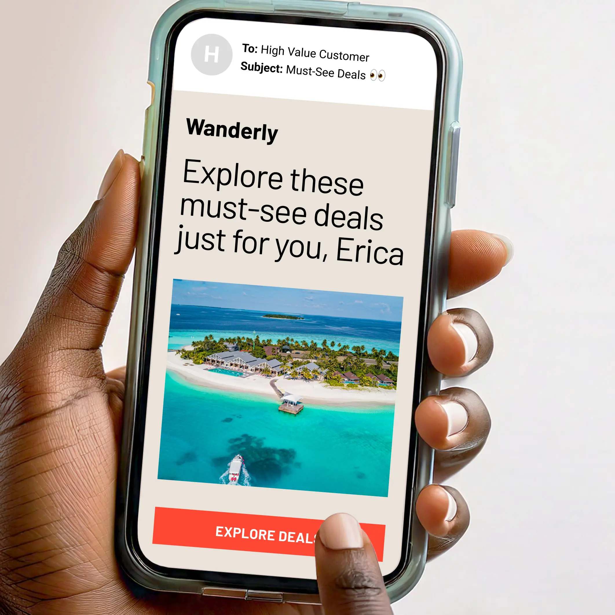 Un email pour le voyage affiché sur un téléphone.